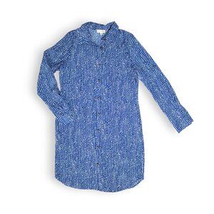 Maison Jules Royal Blue White Polka Dot Silky Shirt Dress Size S